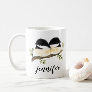 Personalized Quirky Baby Chickadees Bird Mug