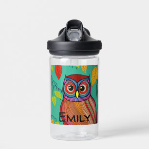 Personalized Quirky Colourful Folk Art Abstract Ow Water Bottle