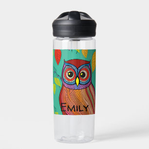 Personalized Quirky Colourful Folk Art Abstract Ow Water Bottle