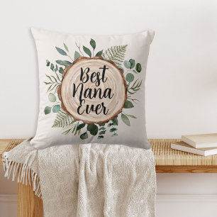Personalized Quote Rustic Wood and Green Foliage Throw Pillow