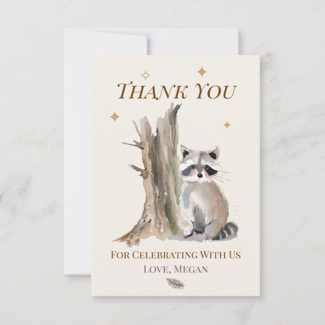 Personalized Raccoon Thank You Note Card (Front)