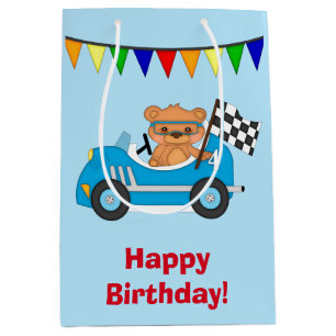Personalized Race Car and Bear Medium Gift Bag