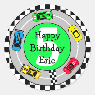 Personalized Race Car Boy's Birthday Classic Round Sticker