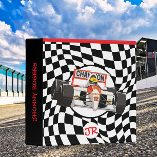 Personalized Race Car Chequered Flag Name Boys Binder