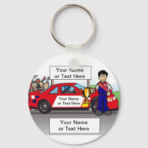 Personalized Race Car, Stock Car - Male Cartoon Keychain