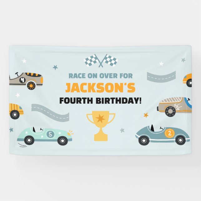 Personalized Race Car Theme Birthday Banner (Horizontal)