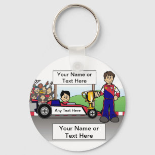 Personalized Race Car, Youth Driver - Male Cartoon Keychain