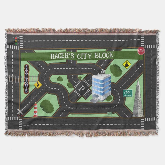 Personalized Racer's City Block Play Throw Blanket (Front)