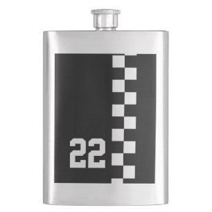 Personalized Racing Flag Black And White Hip Flask