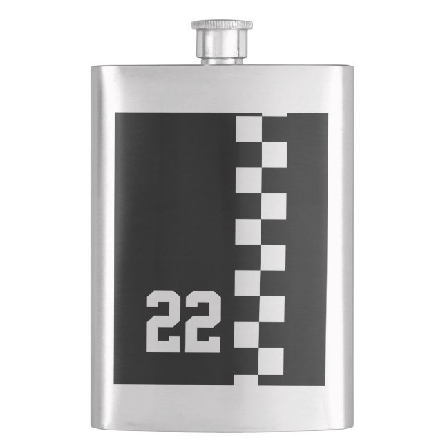 Personalized Racing Flag Black And White Hip Flask (Front)