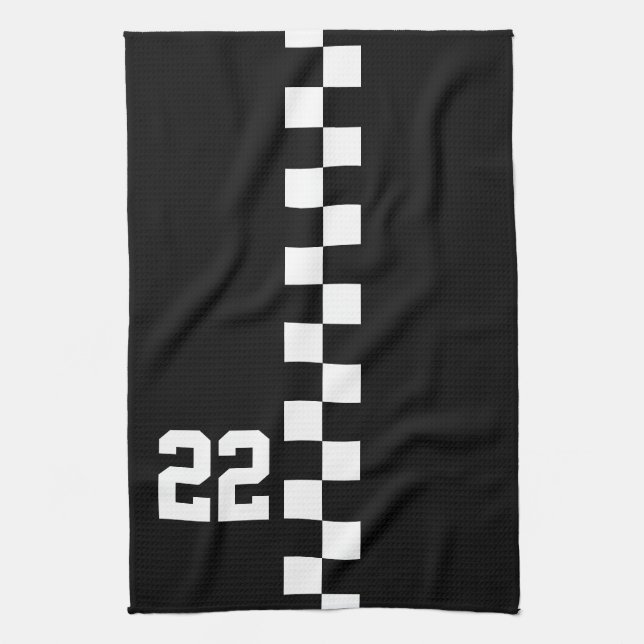 Personalized Racing Flag Black And White Kitchen Towel (Vertical)