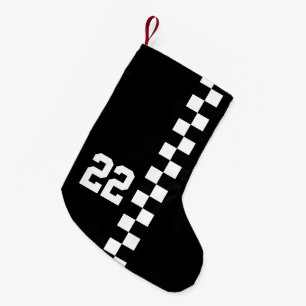 Personalized Racing Flag Black And White Small Christmas Stocking
