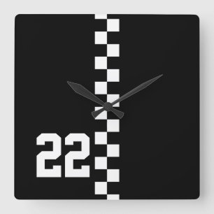 Personalized Racing Flag Black And White Square Wall Clock