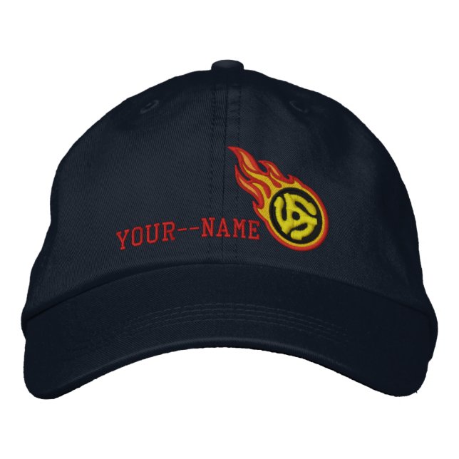 Personalized Racing Flames 45 Spacer Bullet Badge Embroidered Hat (Front)