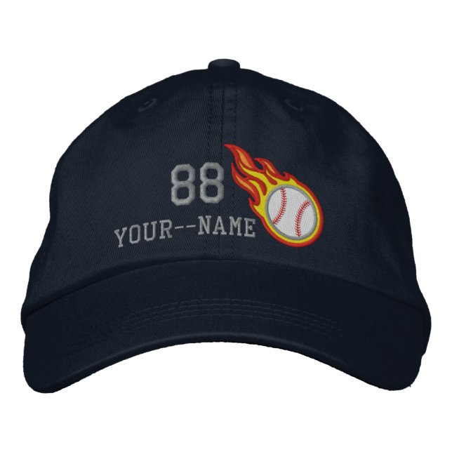 Personalized Racing Flames Baseball Bullet Badge Embroidered Hat (Front)