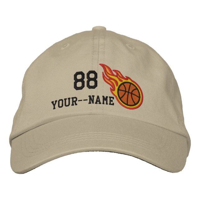 Personalized Racing Flames Basketball Bullet Badge Embroidered Hat (Front)