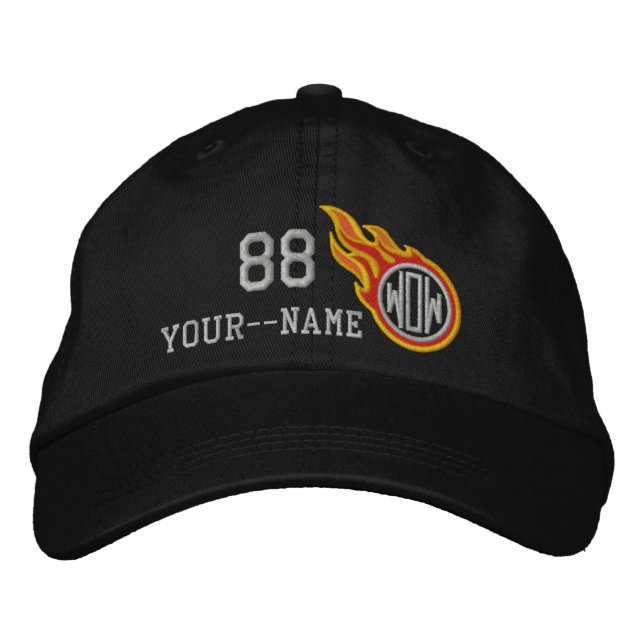 Personalized Racing Flames Bullet Number Name Plus Embroidered Hat (Front)