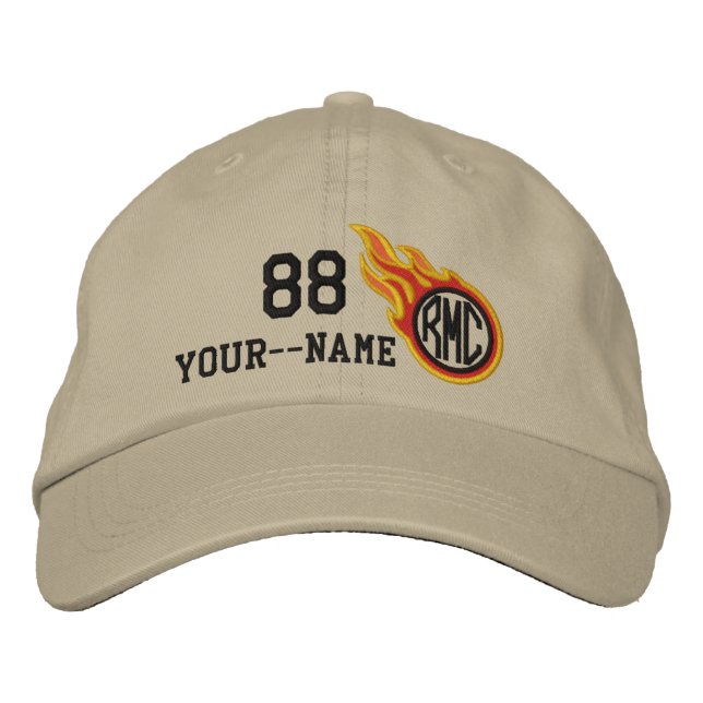 Personalized Racing Flames Bullet Number Name Plus Embroidered Hat (Front)