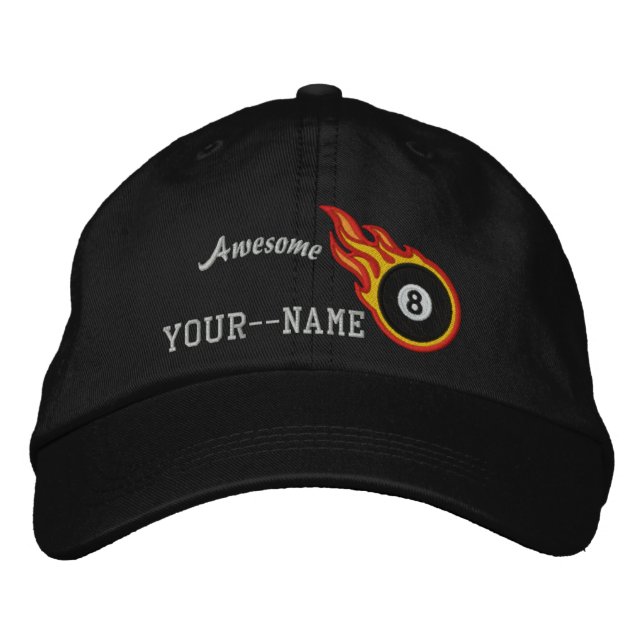 Personalized Racing Flames Eight ball Bullet Badge Embroidered Hat (Front)