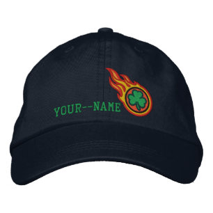 Personalized Racing Flames Irish Bullet Badge Embroidered Hat