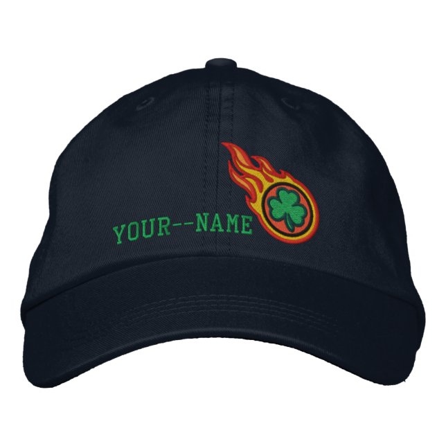 Personalized Racing Flames Irish Bullet Badge Embroidered Hat (Front)