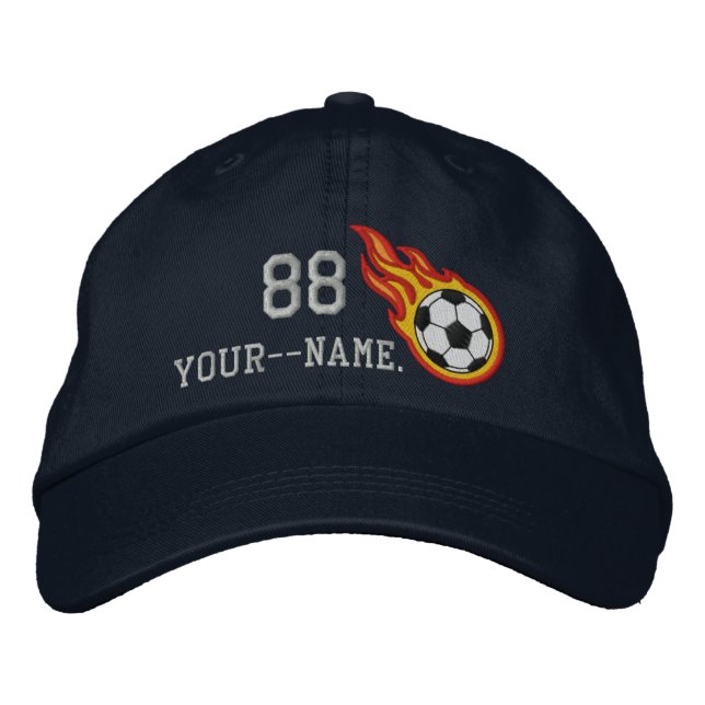 Personalized Racing Flames Soccer Bullet Badge Embroidered Hat (Front)