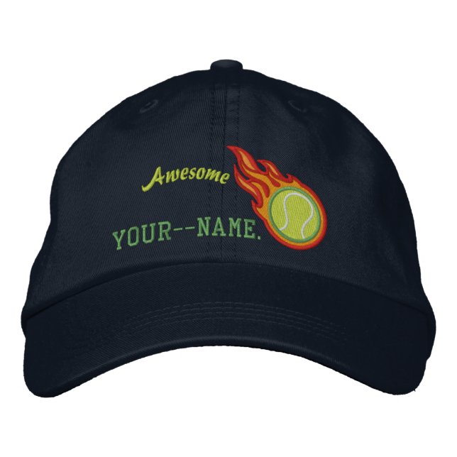 Personalized Racing Flames Tennis Bullet Badge Embroidered Hat (Front)