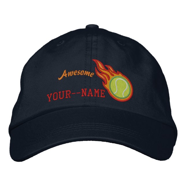 Personalized Racing Flames Tennis Bullet Badge Embroidered Hat (Front)