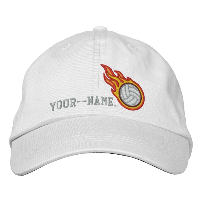 Personalized Racing Flames Volleyball Bullet Badge Embroidered Hat (Front)