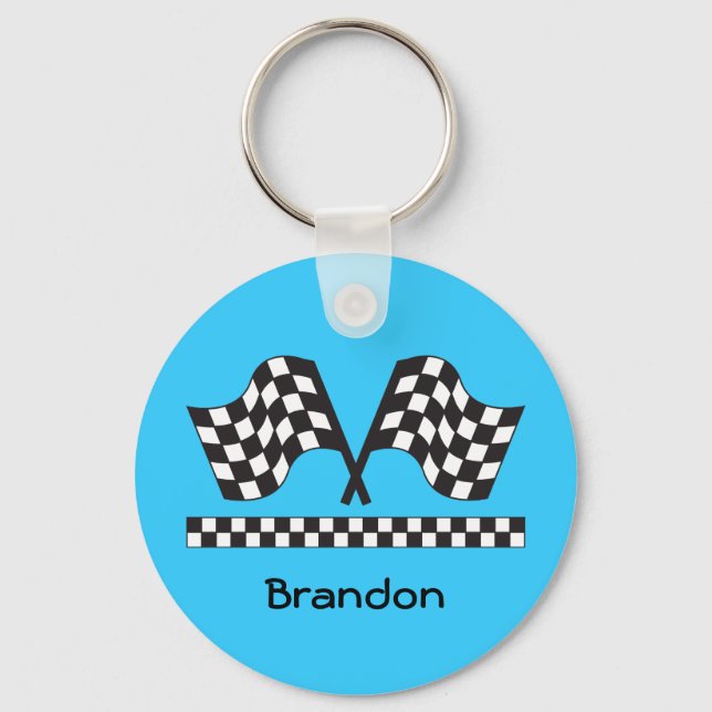 Personalized Racing Rally Flags Gift Keychain (Front)