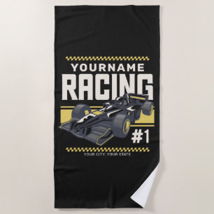 Personalized Racing Team Fast Race Car Driver  Beach Towel