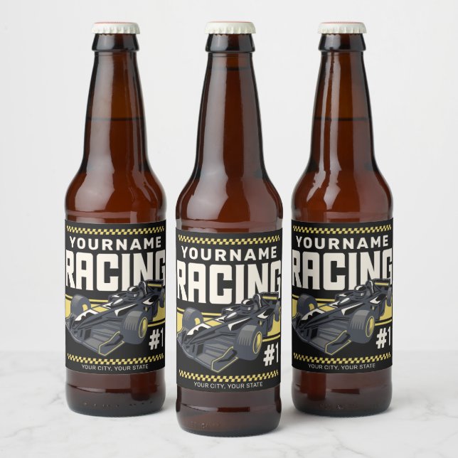Personalized Racing Team Fast Race Car Driver  Beer Bottle Label (Bottles)