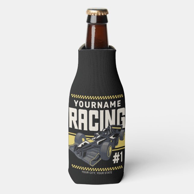 Personalized Racing Team Fast Race Car Driver  Bottle Cooler (Bottle Front)