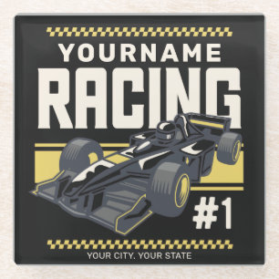 Personalized Racing Team Fast Race Car Driver Glass Coaster