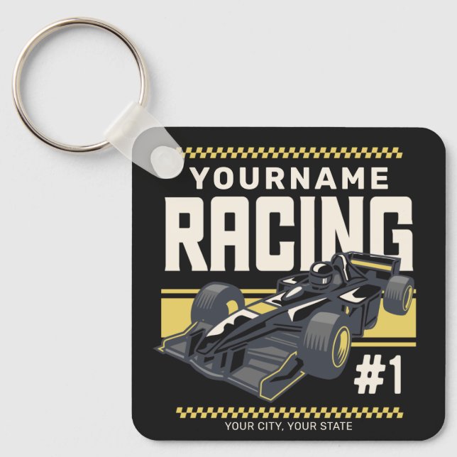 Personalized Racing Team Fast Race Car Driver  Keychain (Front)