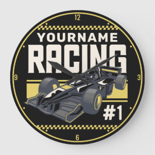 Personalized Racing Team Fast Race Car Driver  Large Clock