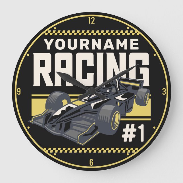 Personalized Racing Team Fast Race Car Driver  Large Clock (Front)