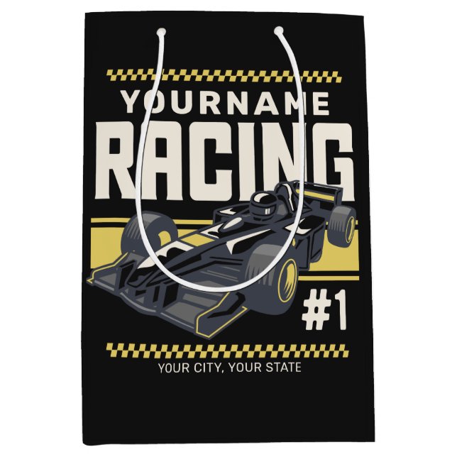 Personalized Racing Team Fast Race Car Driver  Medium Gift Bag (Front)