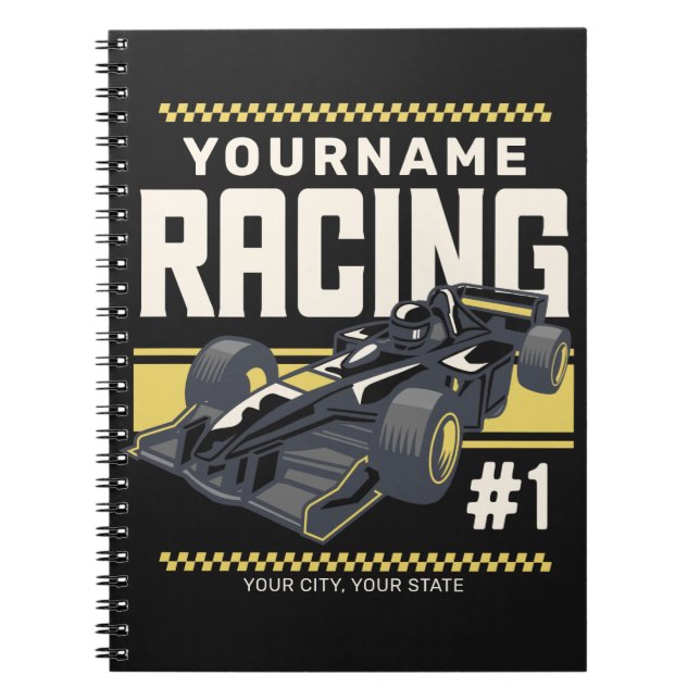 Personalized Racing Team Fast Race Car Driver Notebook (Front)