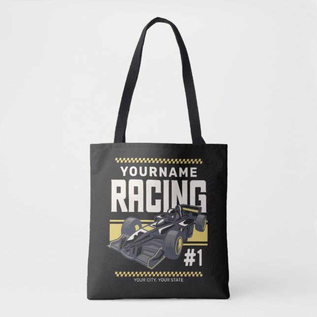 Personalized Racing Team Fast Race Car Driver  Tote Bag (Front)