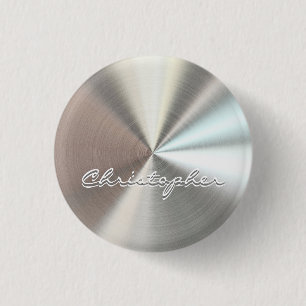 Personalized Radial Metallic Look - Chrome 1 Inch Round Button