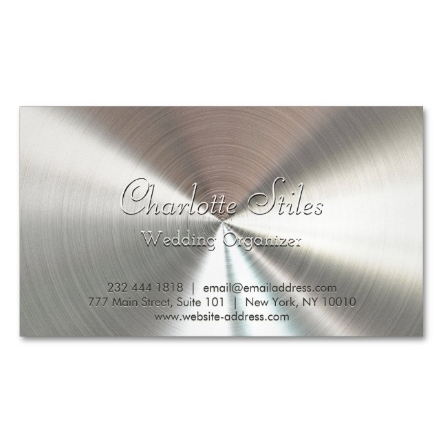 Personalized Radial Metallic Look - Chrome Magnetic Business Card (Front)