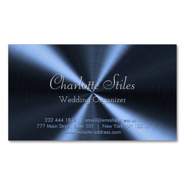 Personalized Radial Metallic Look - Dark Blue Magnetic Business Card (Front)