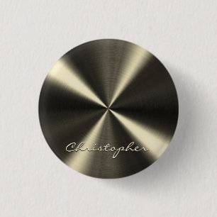 Personalized Radial Metallic Look - Light Yellow 1 Inch Round Button