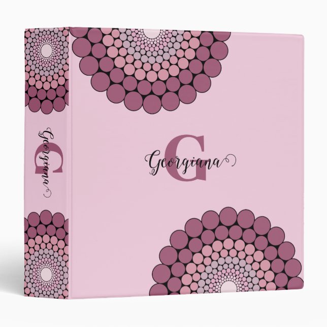 Personalized Radiant Dusky Rose Floral Dot Mandala Binder (Front/Spine)