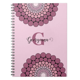 Personalized Radiant Dusky Rose Floral Dot Mandala Notebook