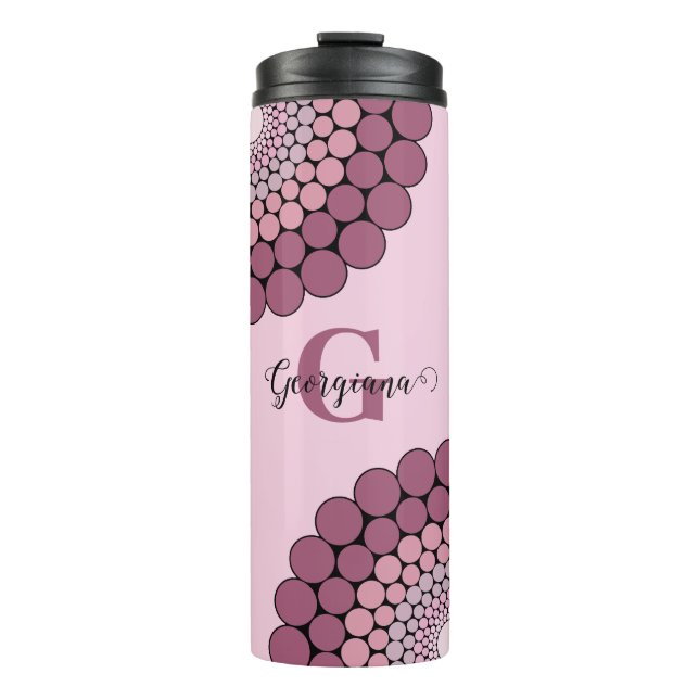 Personalized Radiant Dusky Rose Floral Dot Mandala Thermal Tumbler (Front)