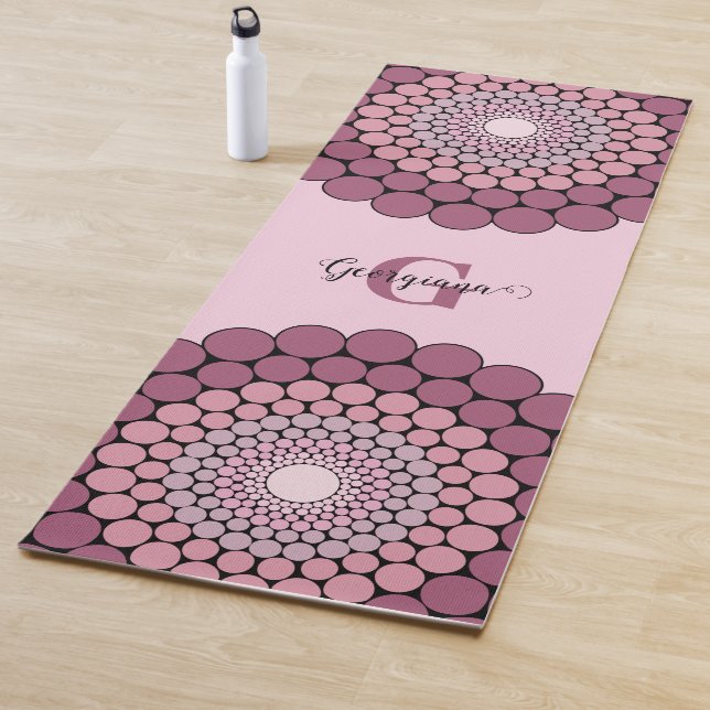 Personalized Radiant Dusky Rose Floral Dot Mandala Yoga Mat (In Situ)