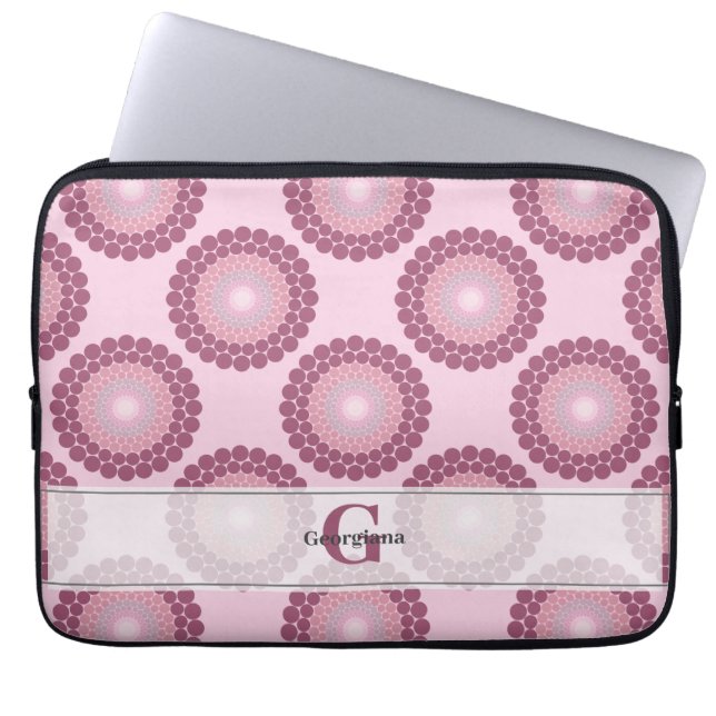 Personalized Radiant Dusky Rose Polka Dot Mandala Laptop Sleeve (Front)