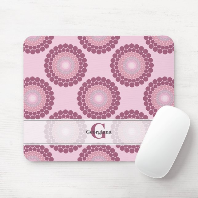 Personalized Radiant Dusky Rose Polka Dot Mandala Mouse Pad (With Mouse)